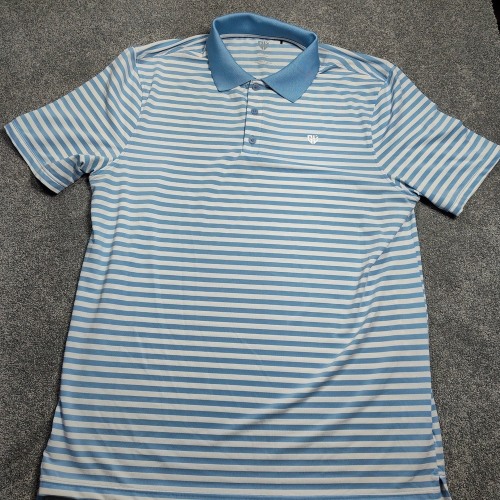 Graham Luxe Polo Shirt Mens Large Blue Striped Golf Athletic Casual